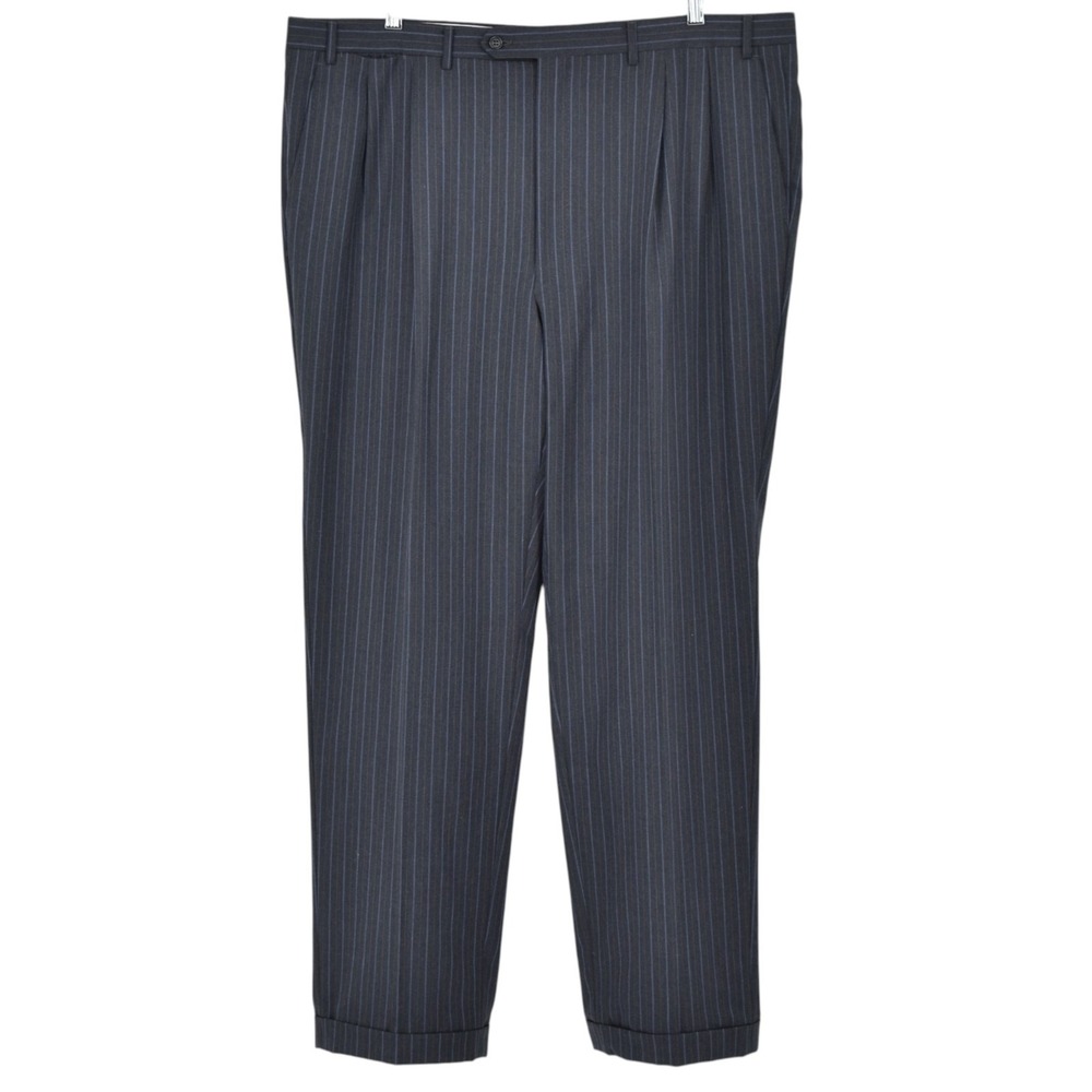 Canali Mens 42x32 Gray Pure Wool Pinstripe Pleated Dress Pants Trousers Italy